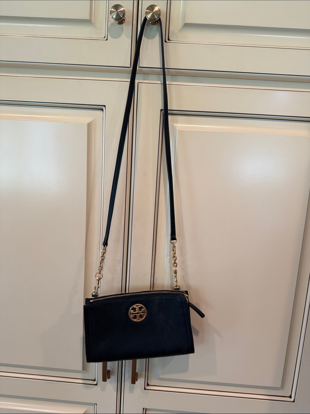 Tory Burch Black Leather Crossbody with Gold Logo